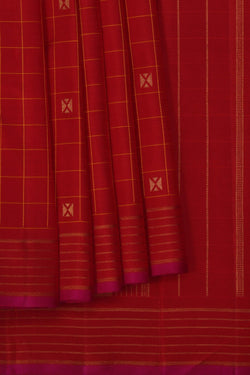 Image of Kanchipuram Silk Kattam Red Saree