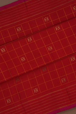 Image of Kanchipuram Silk Kattam Red Saree