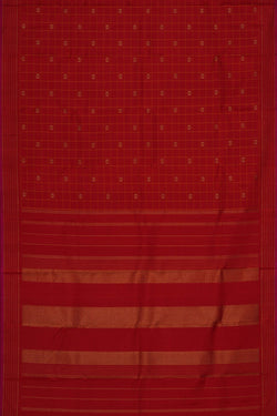 Image of Kanchipuram Silk Kattam Red Saree