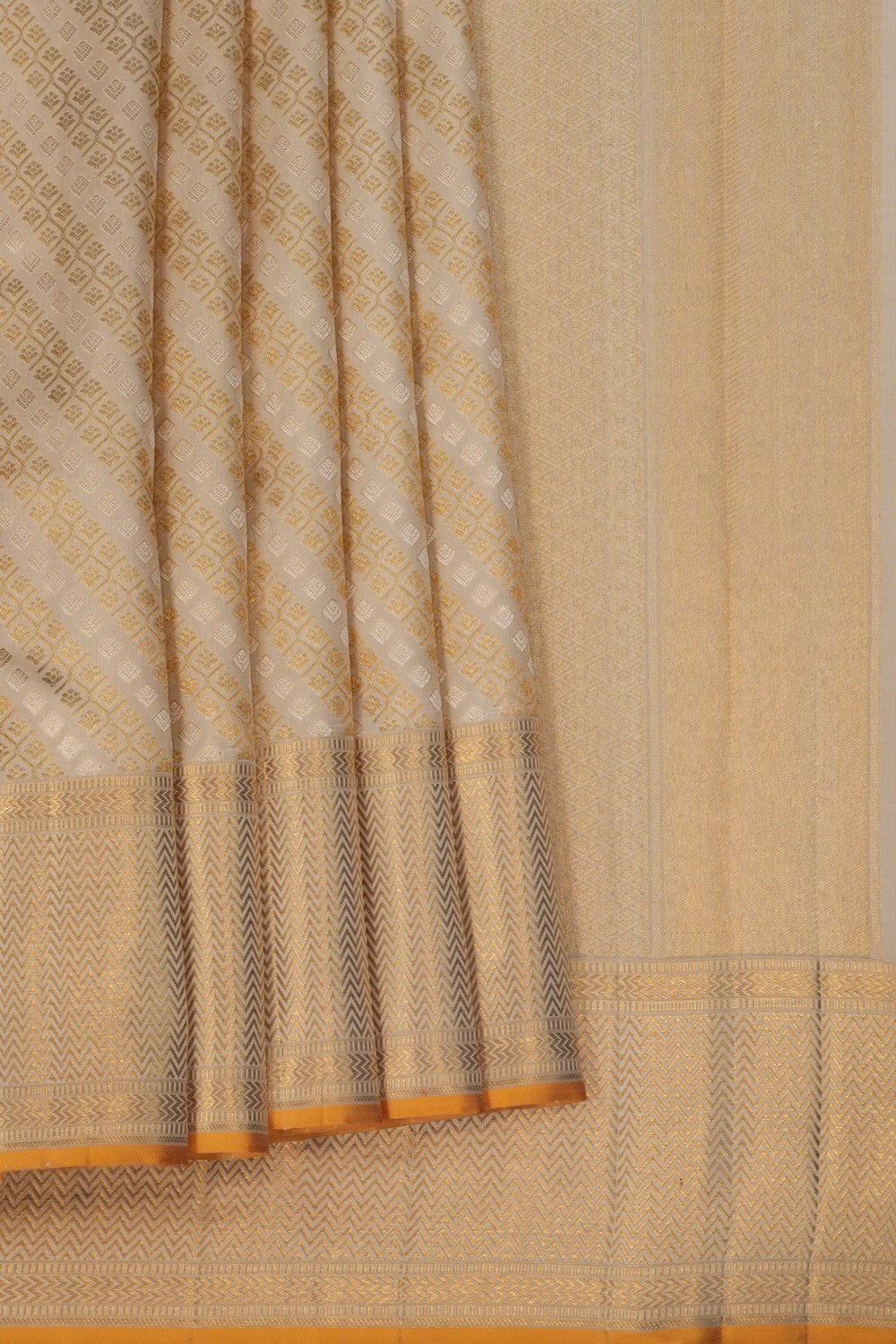 Image of Kanchipuram Silk Off White Saree