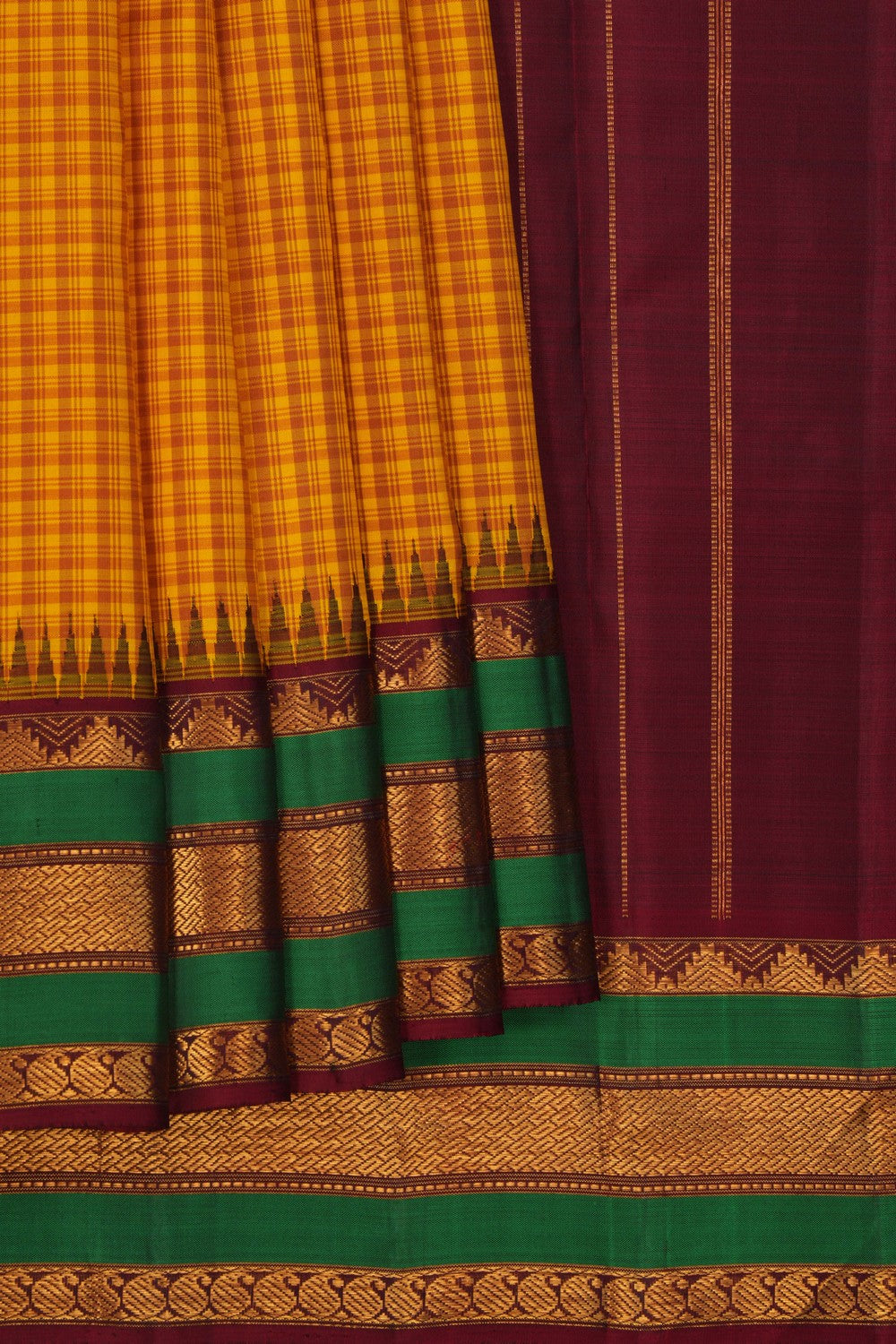 Image of Arani Silk Kattam Mustard Saree