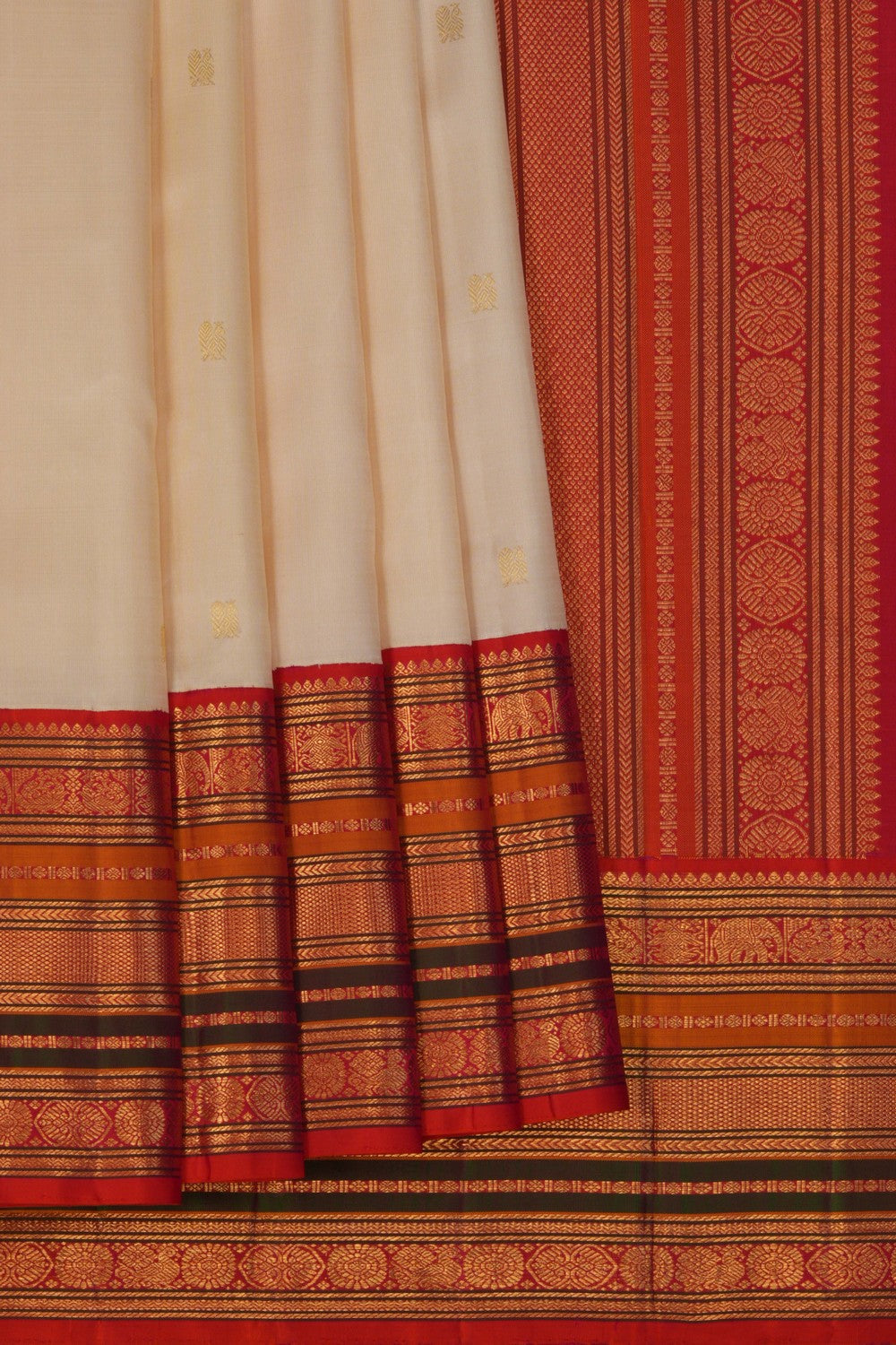 Image of Kanchipuram Silk Off White Saree
