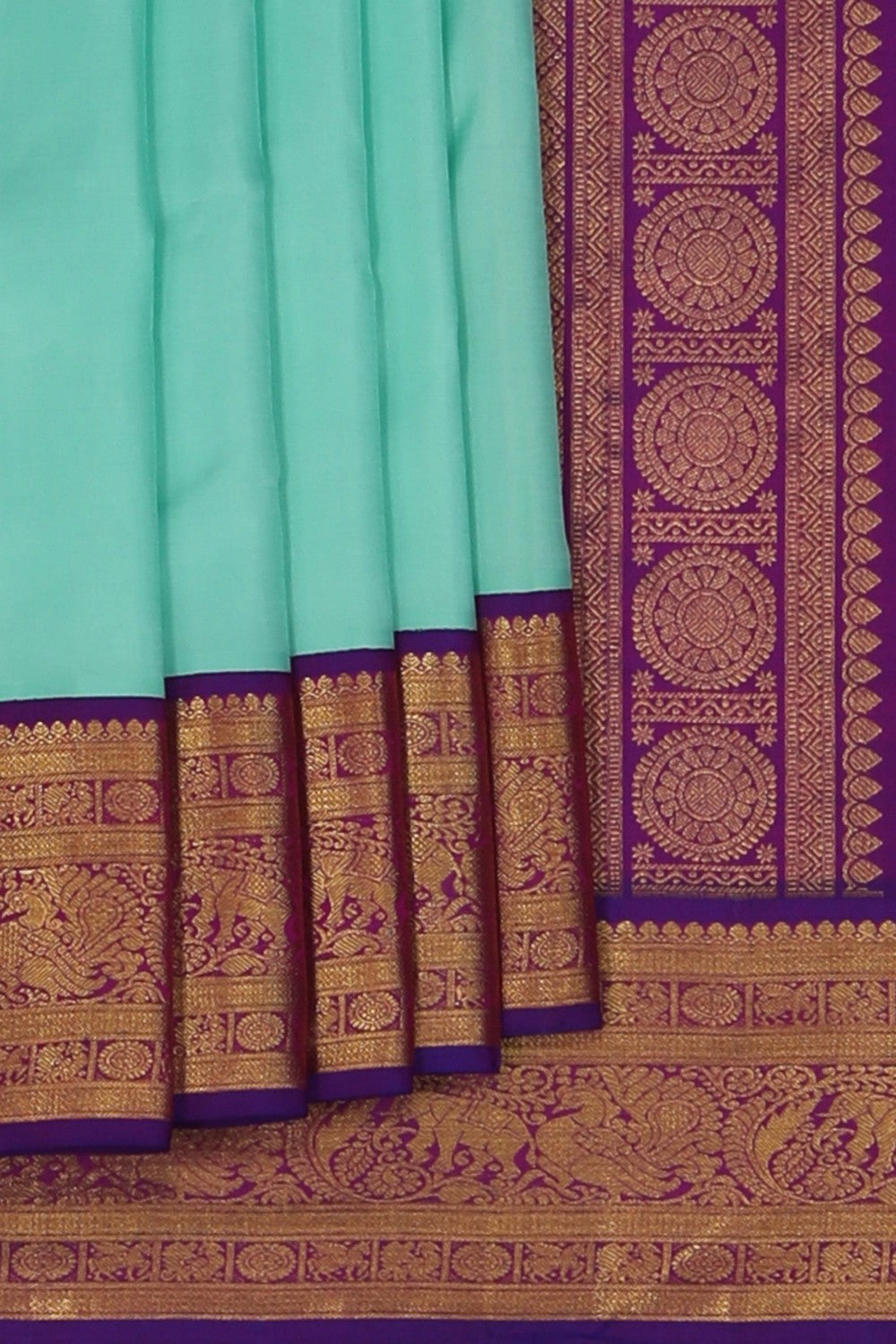 Image of Arani Silk Turquoise Green Saree