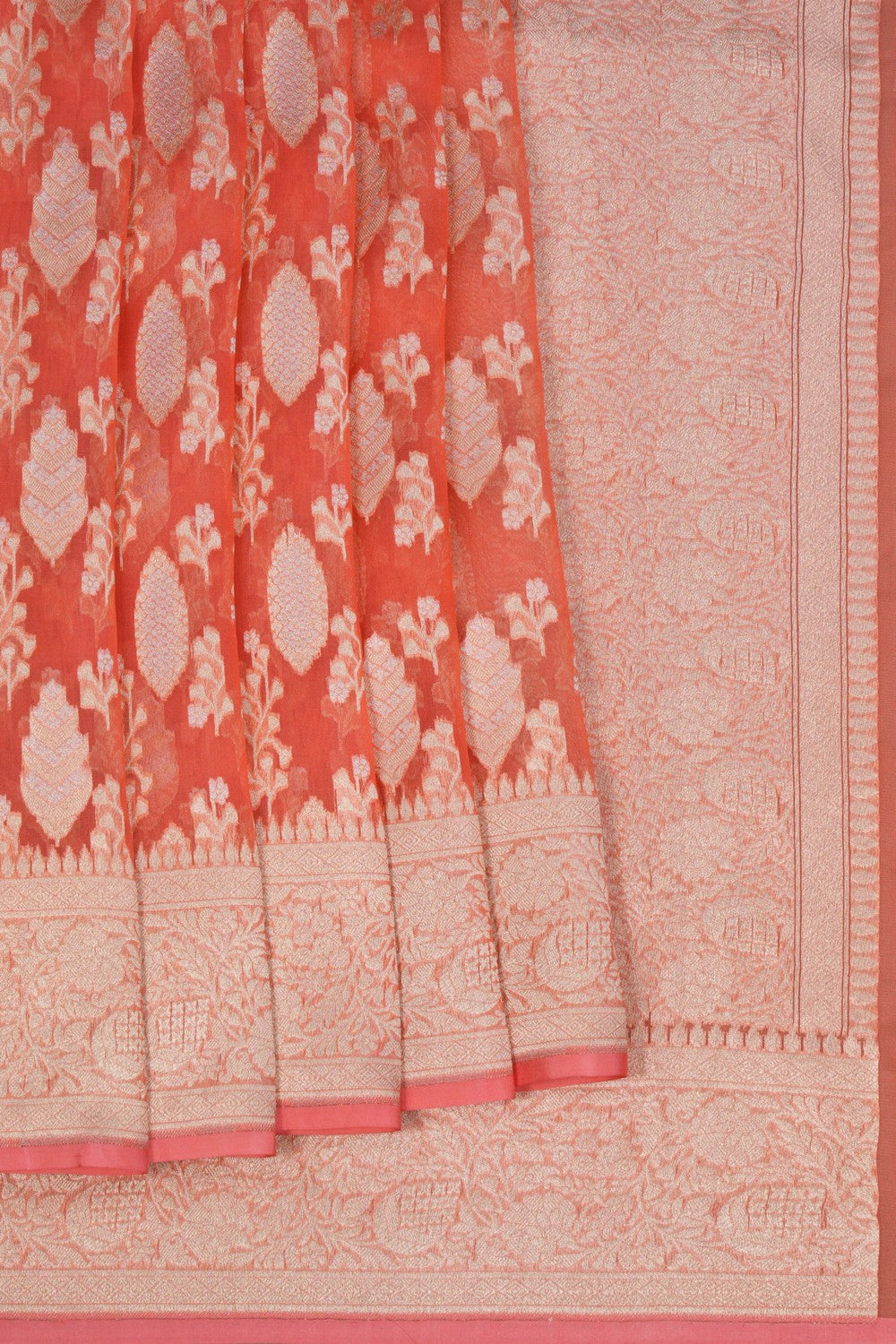 Image of Kora Silk Coral Peach Saree