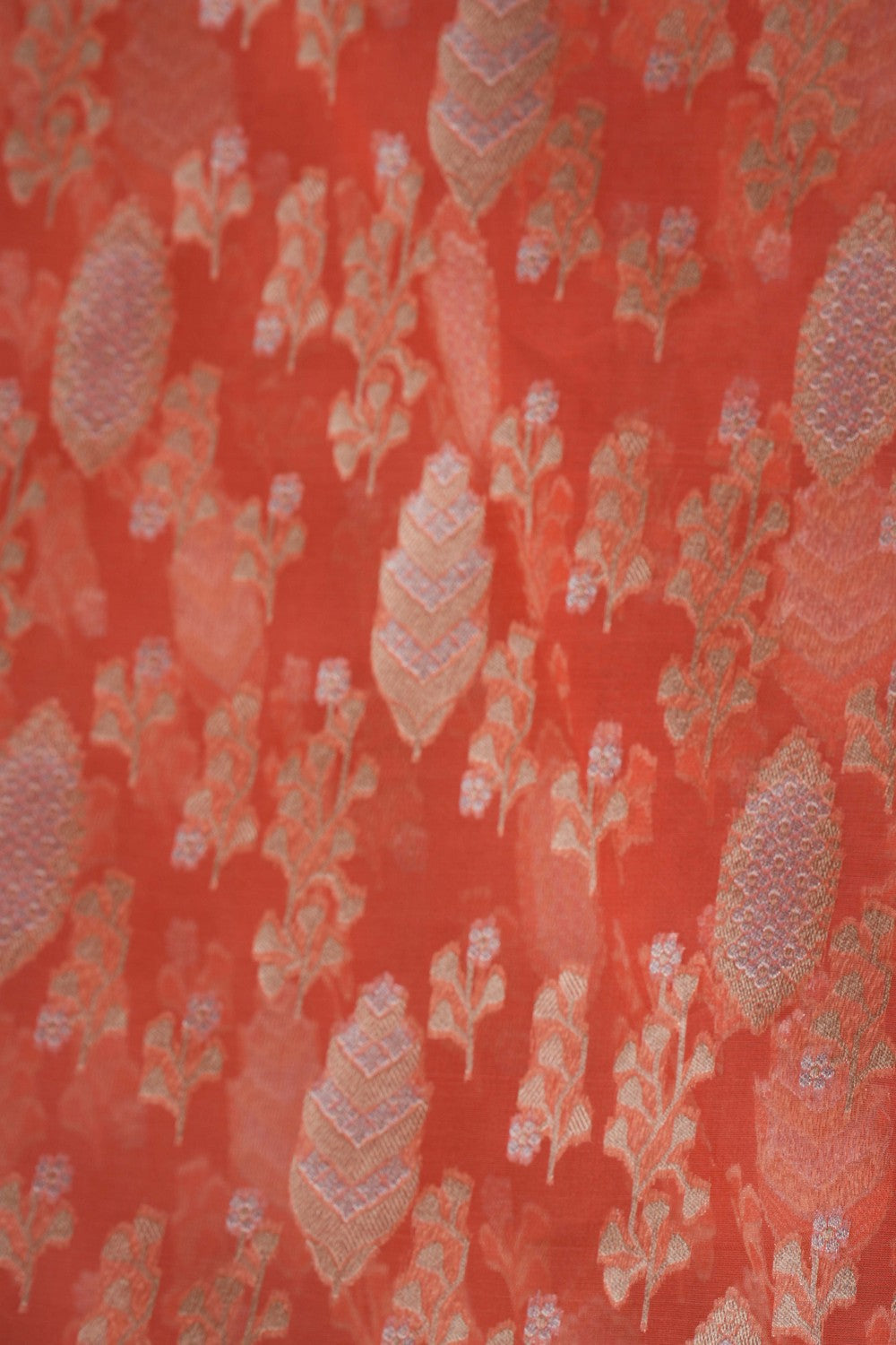 Kora Silk Coral Peach Saree
