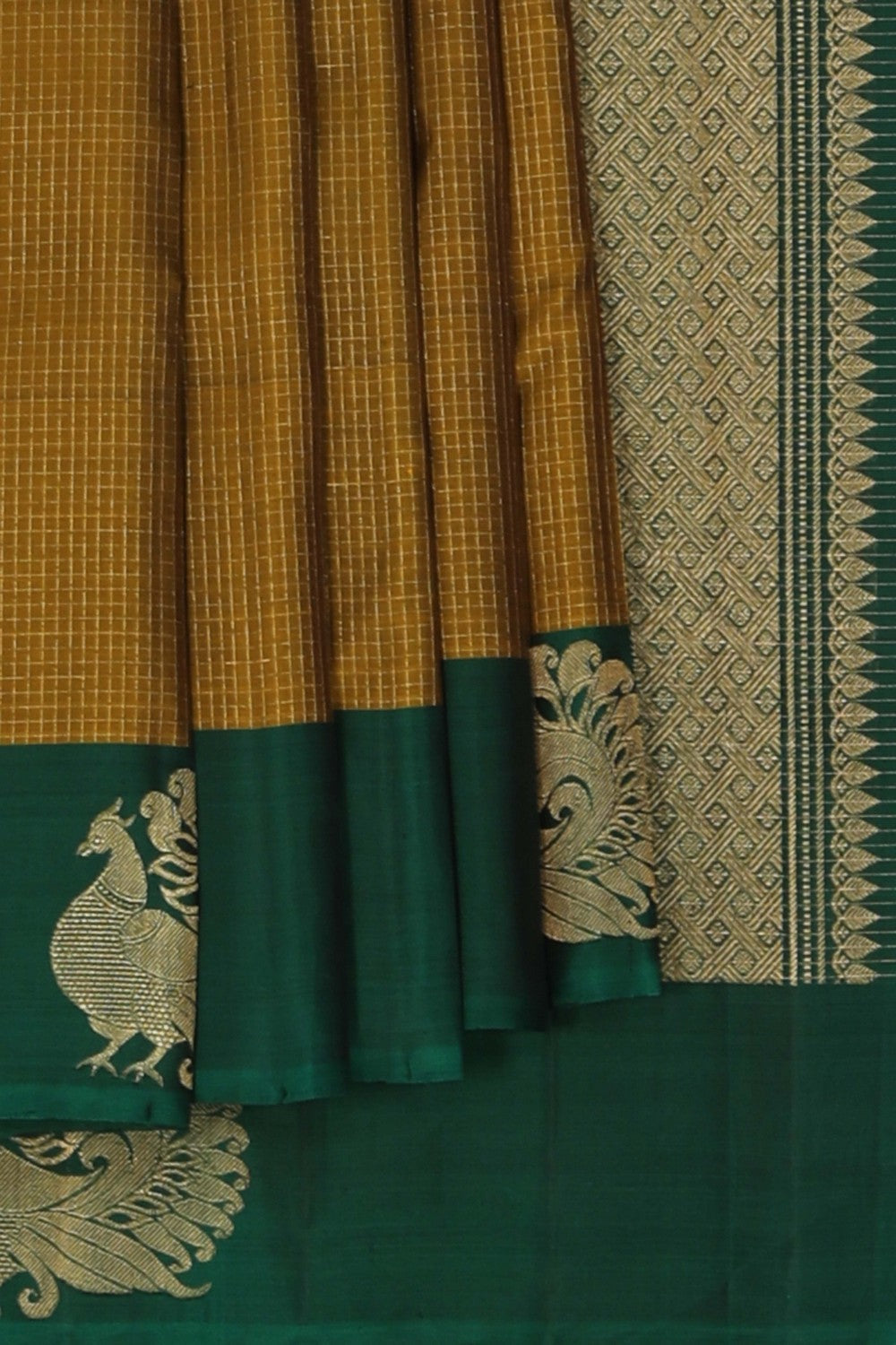 Image of Arani Silk Kattam Moss Green Saree