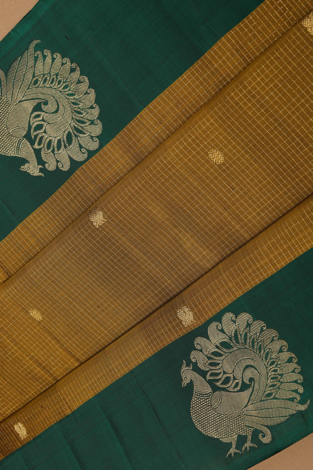 Image of Arani Silk Kattam Moss Green Saree