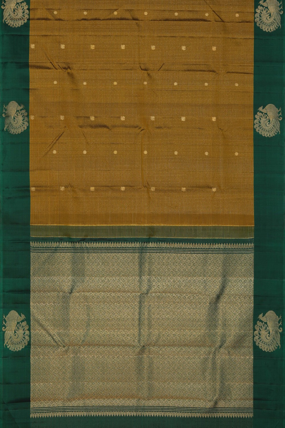 Image of Arani Silk Kattam Moss Green Saree