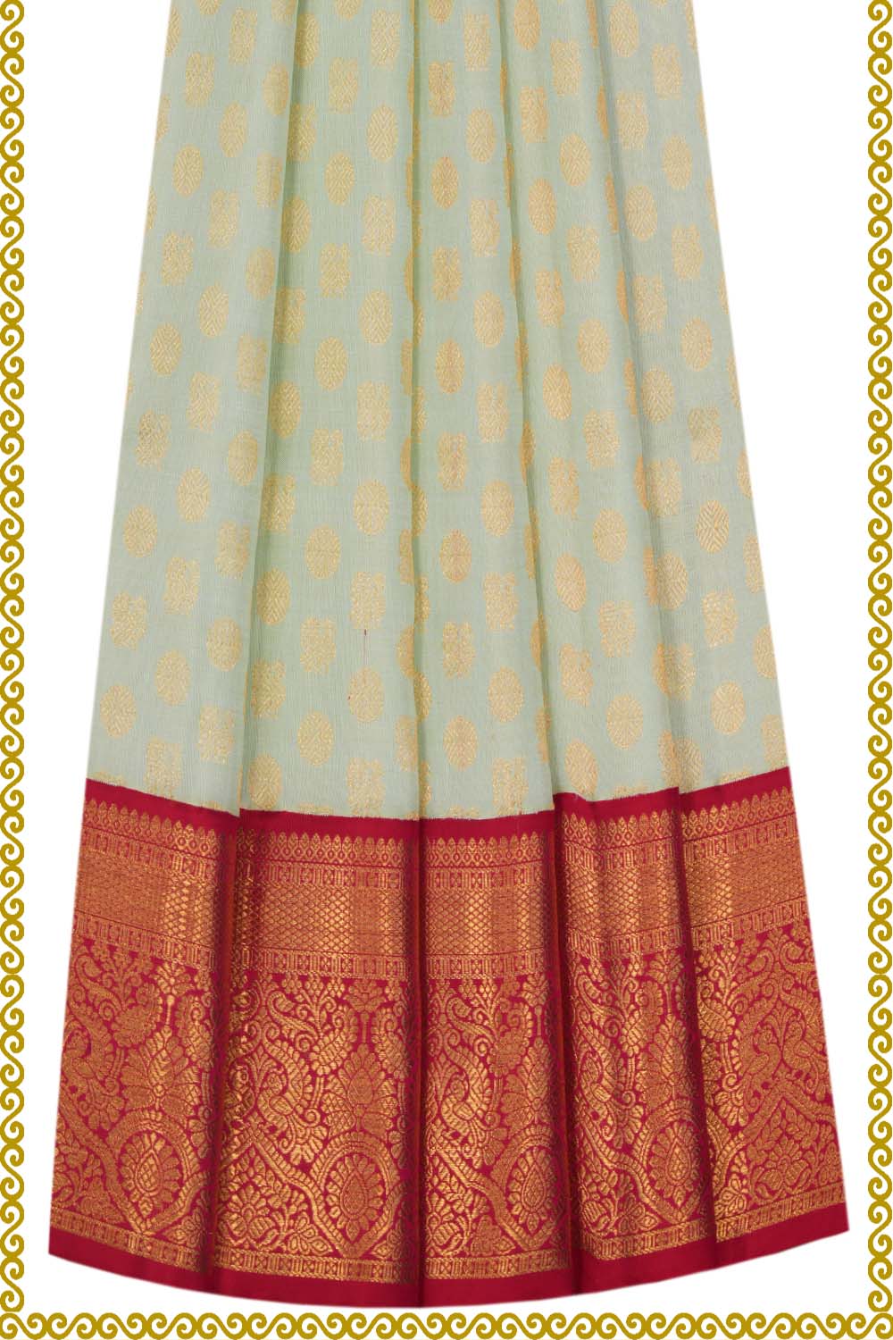 Image of Kanchipattu Pavada Pista Green Unstitched Set