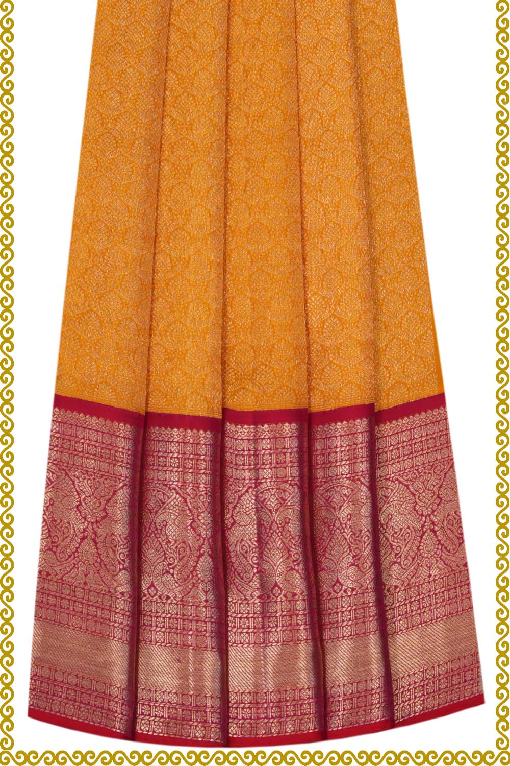 Image of Kanchipattu Pavada Yellow Unstitched Set