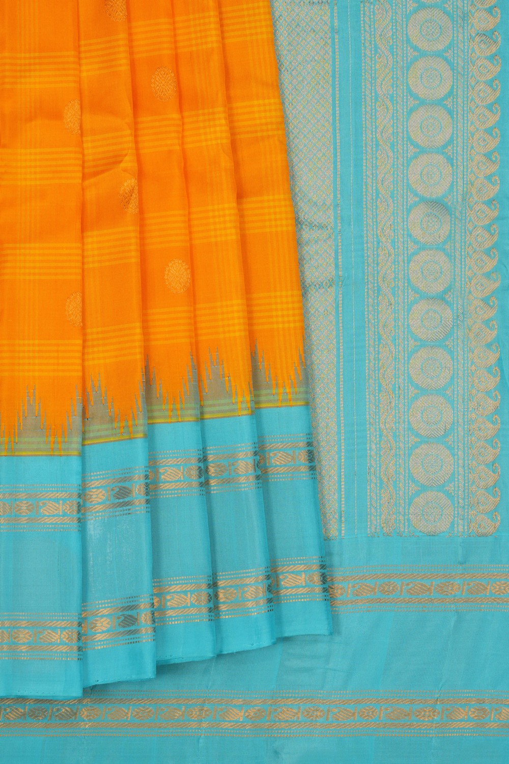 Image of Gadwal Silk Kattam Mustard Saree