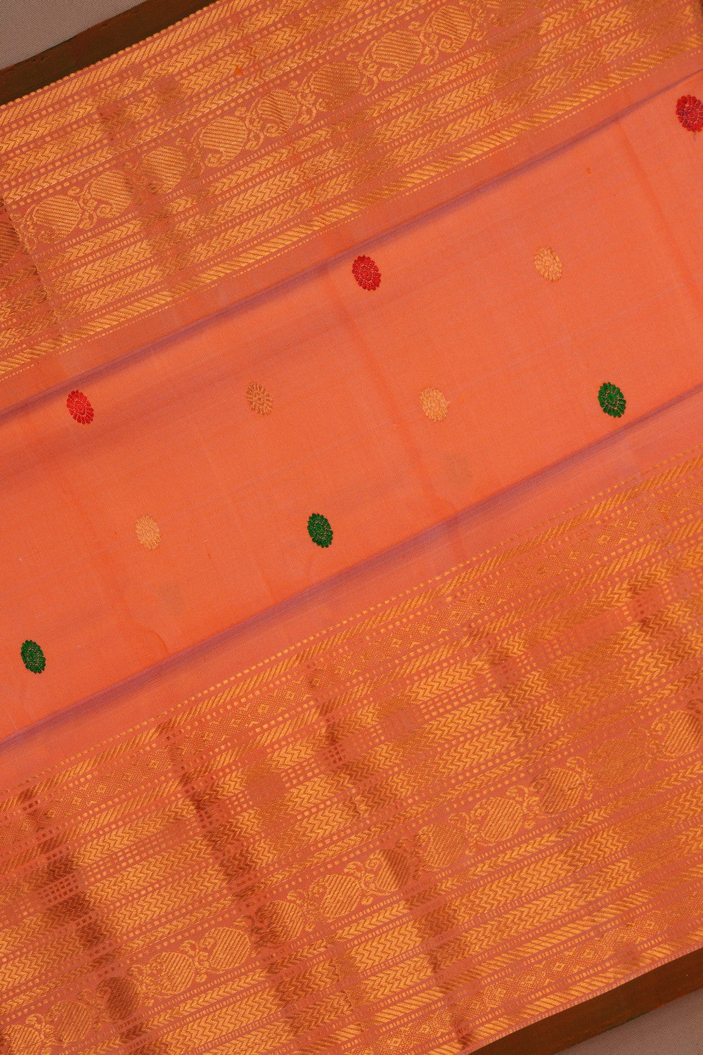 Image of Gadwal Silk Peach Saree