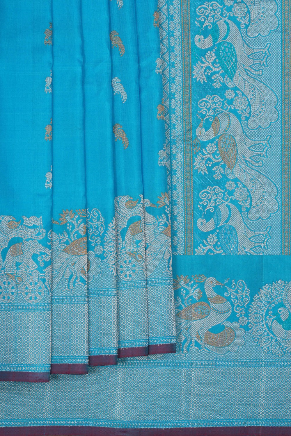 Gadwal Silk Kattam Blue Saree