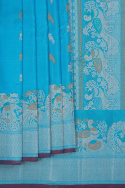 Image of Gadwal Silk Kattam Blue Saree