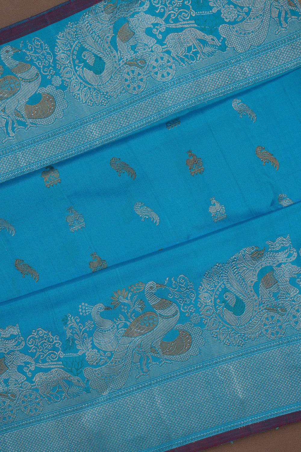 Gadwal Silk Kattam Blue Saree
