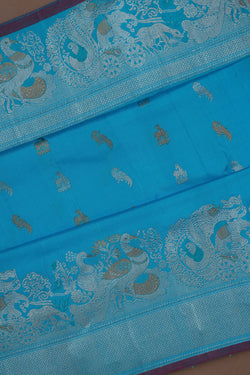 Image of Gadwal Silk Kattam Blue Saree