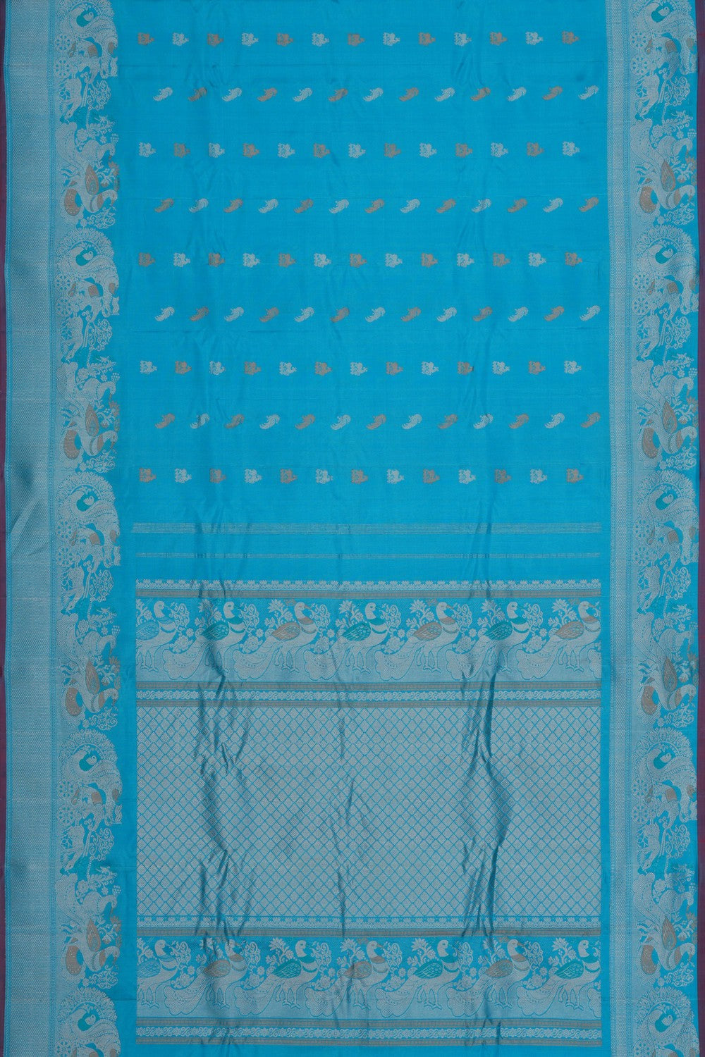 Gadwal Silk Kattam Blue Saree