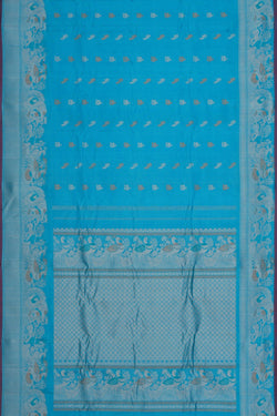 Image of Gadwal Silk Kattam Blue Saree