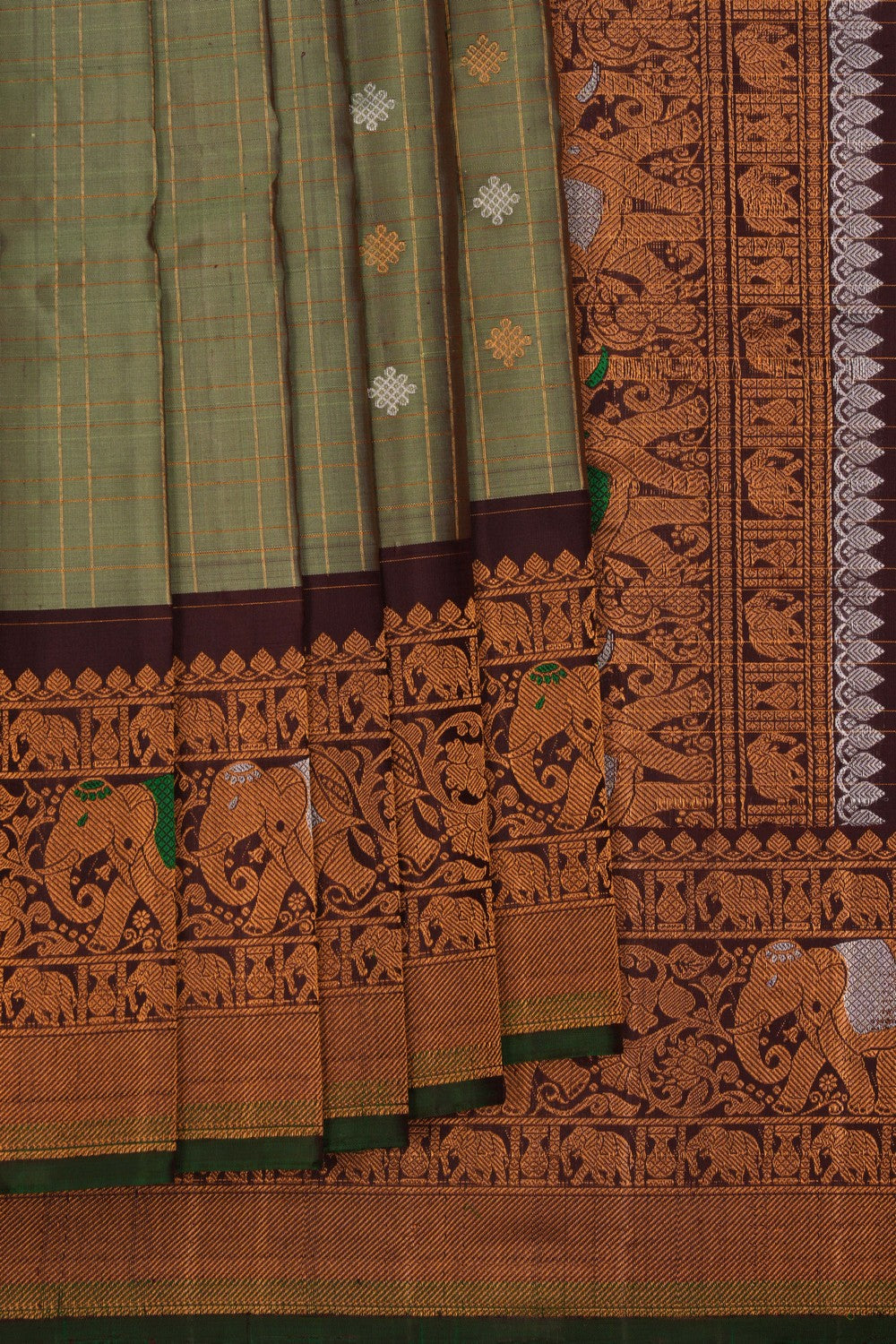 Gadwal Silk Kattam Sage Green Saree