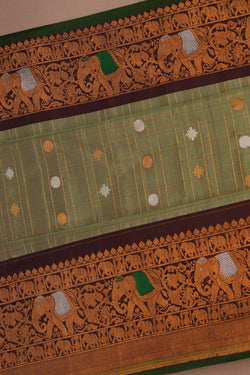 Image of Gadwal Silk Kattam Sage Green Saree