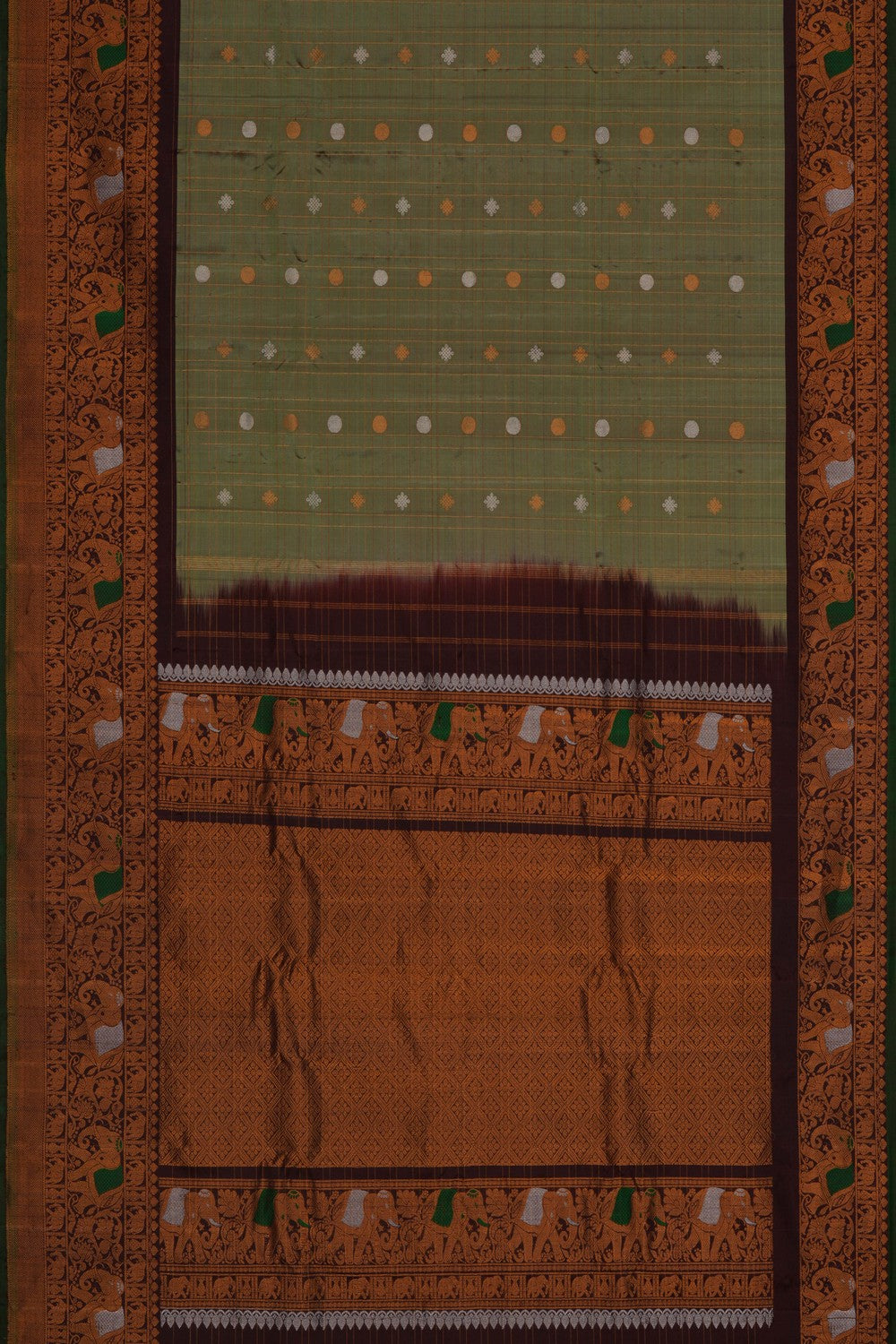 Gadwal Silk Kattam Sage Green Saree