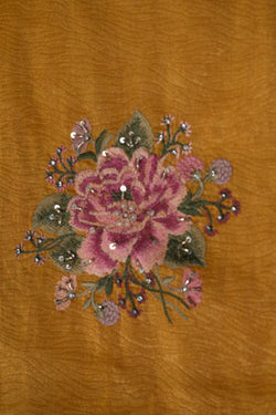 Image of Embroidered Tissue Yellow Saree