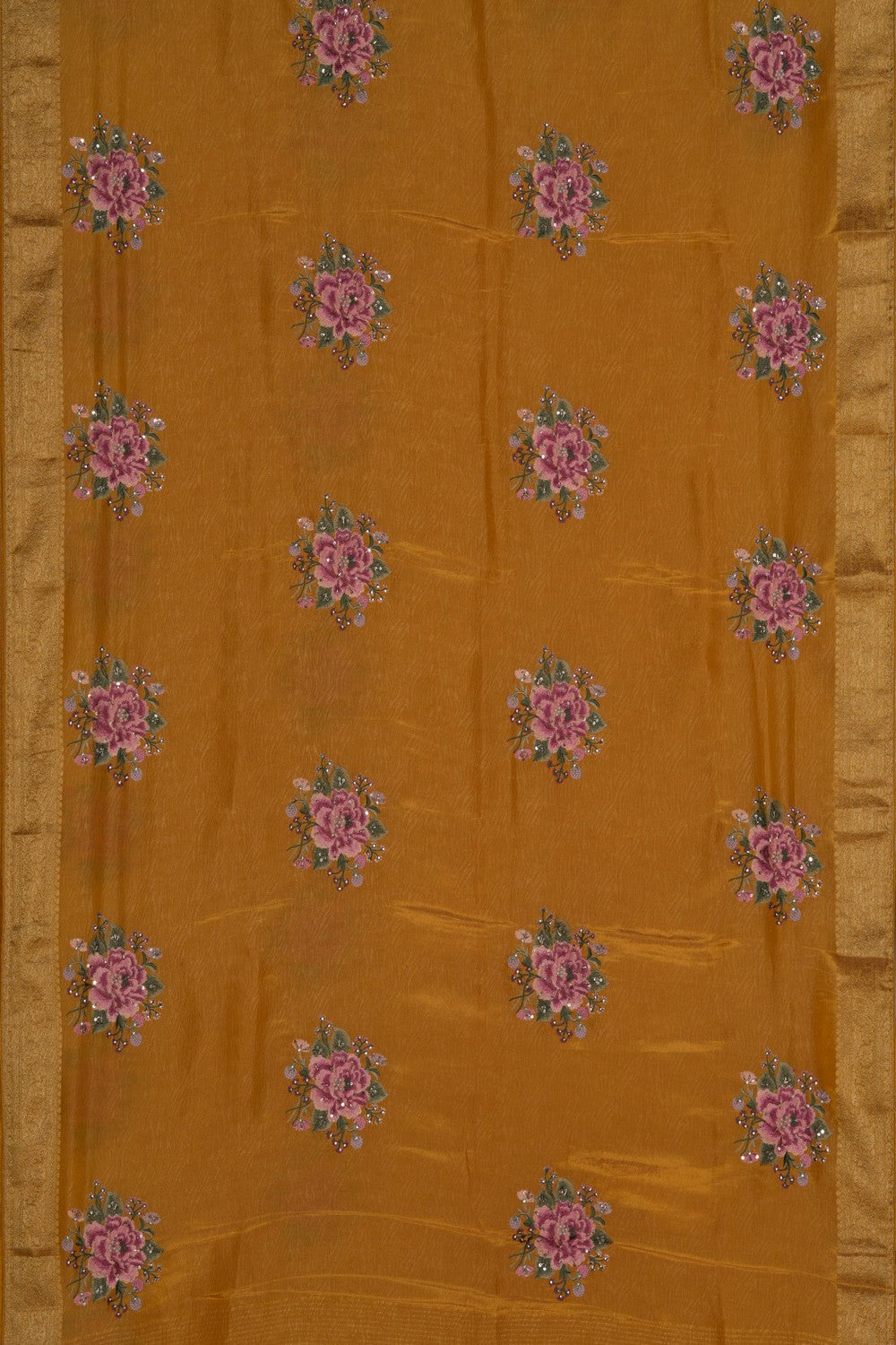Embroidered Tissue Yellow Saree