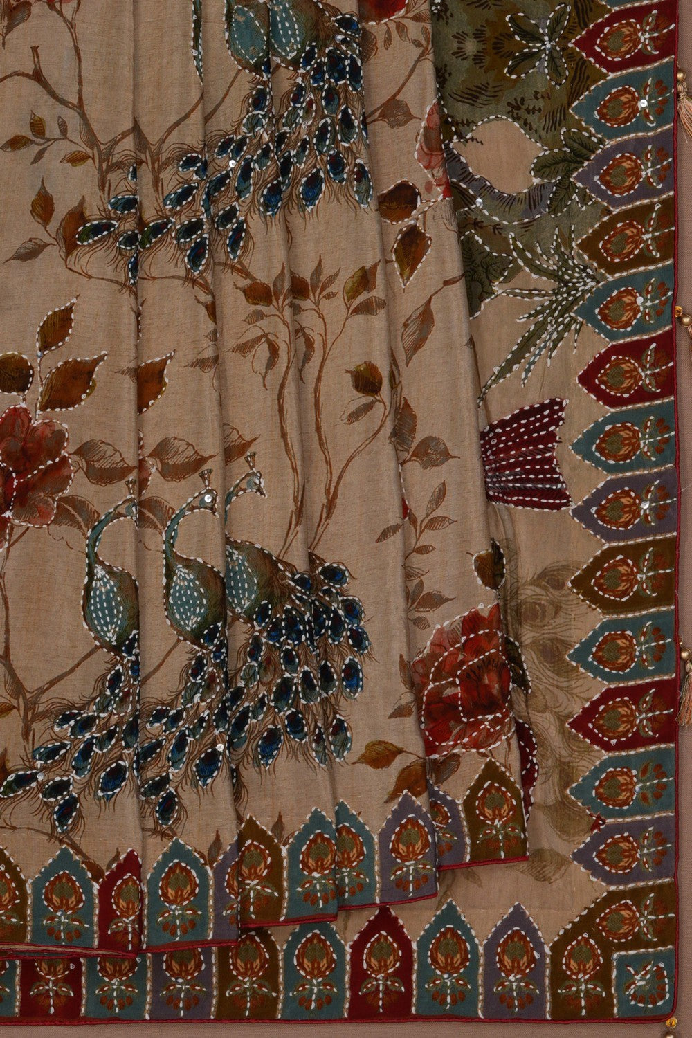 Kantha Stitch Crepe Silk Saree