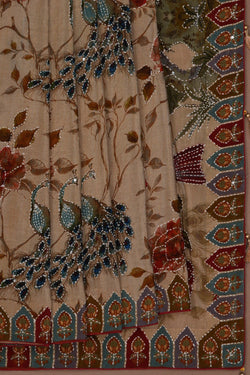 Image of Kantha Stitch Crepe Silk Saree