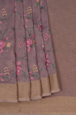 Image of Embroidered Tissue Mauve Purple Saree