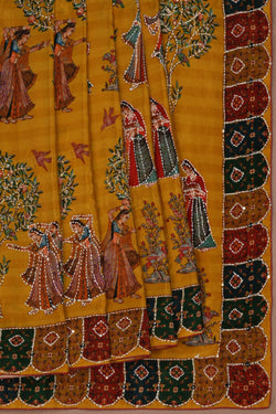 Image of Kantha Stitch Crepe Silk Saree