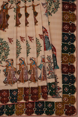 Image of Kantha Stitch Crepe Silk Saree