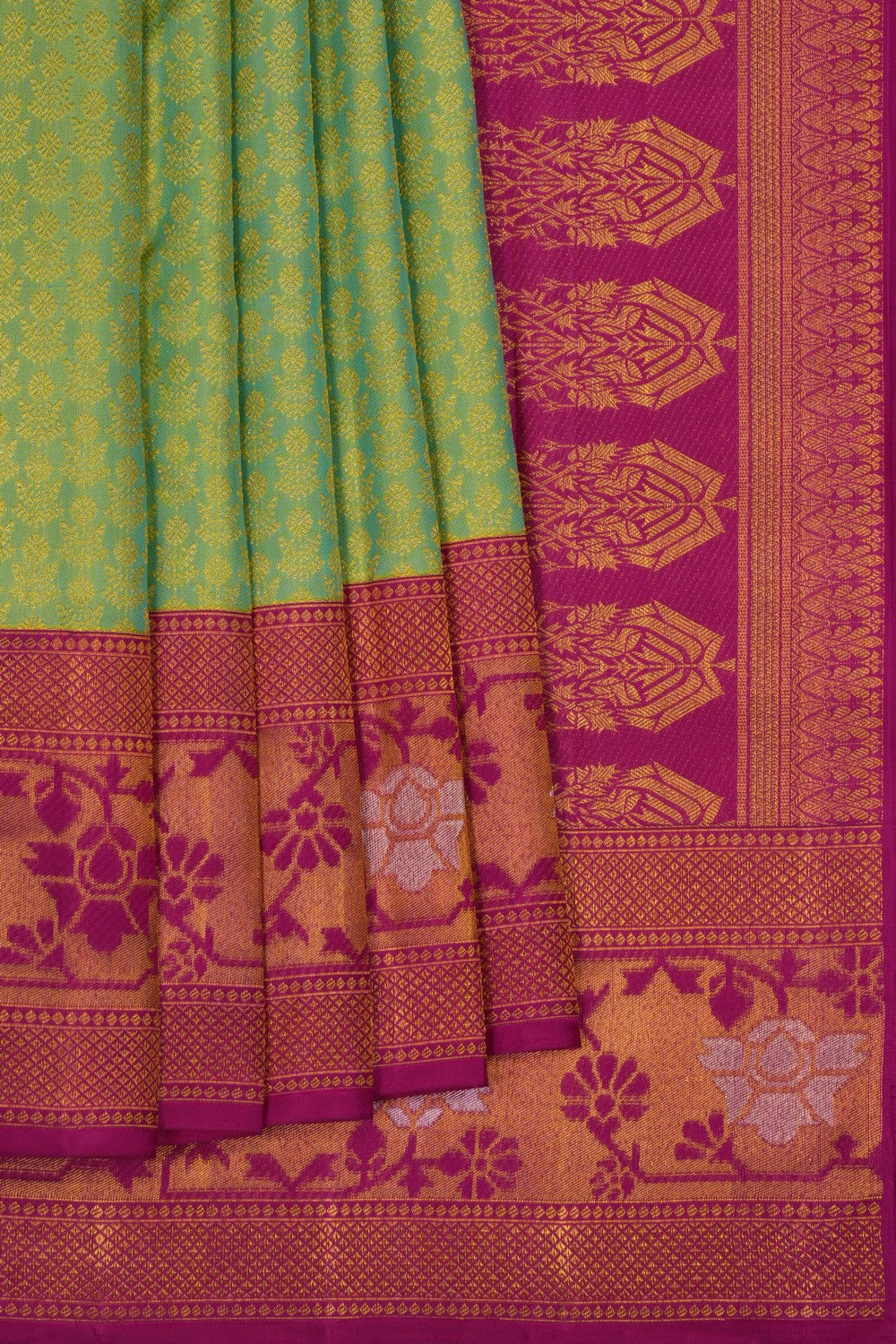 Image of Kanchipuram Silk Sea Green Brocade Saree