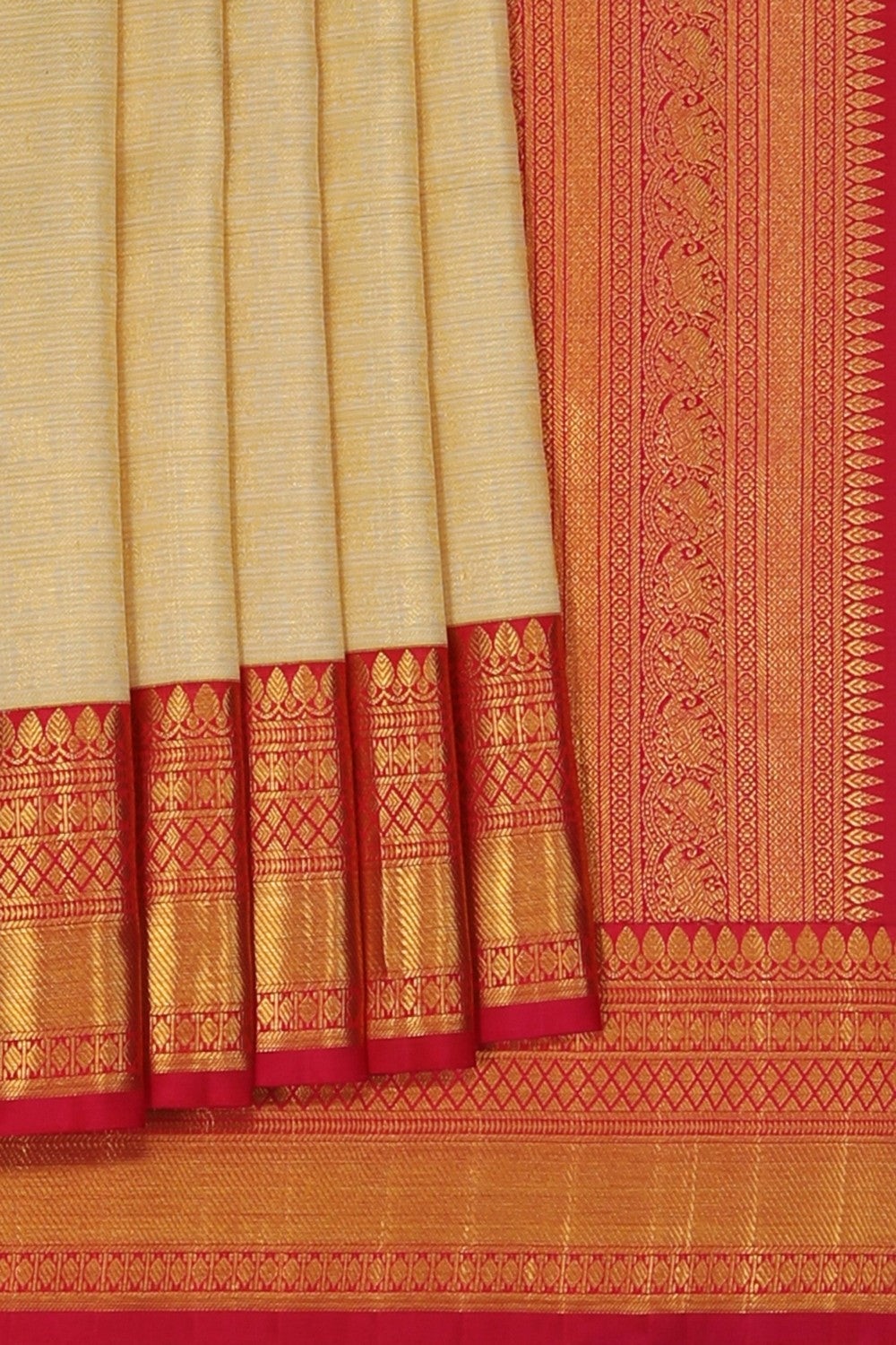 Kanchipuram Silk Kattam Off-White Saree