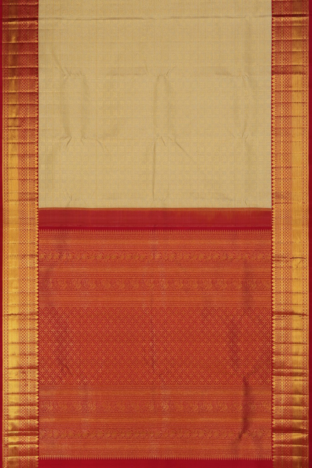 Kanchipuram Silk Kattam Off-White Saree