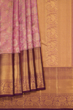 Image of Kanchipattu Gold-Pink Tissue Brocade Saree