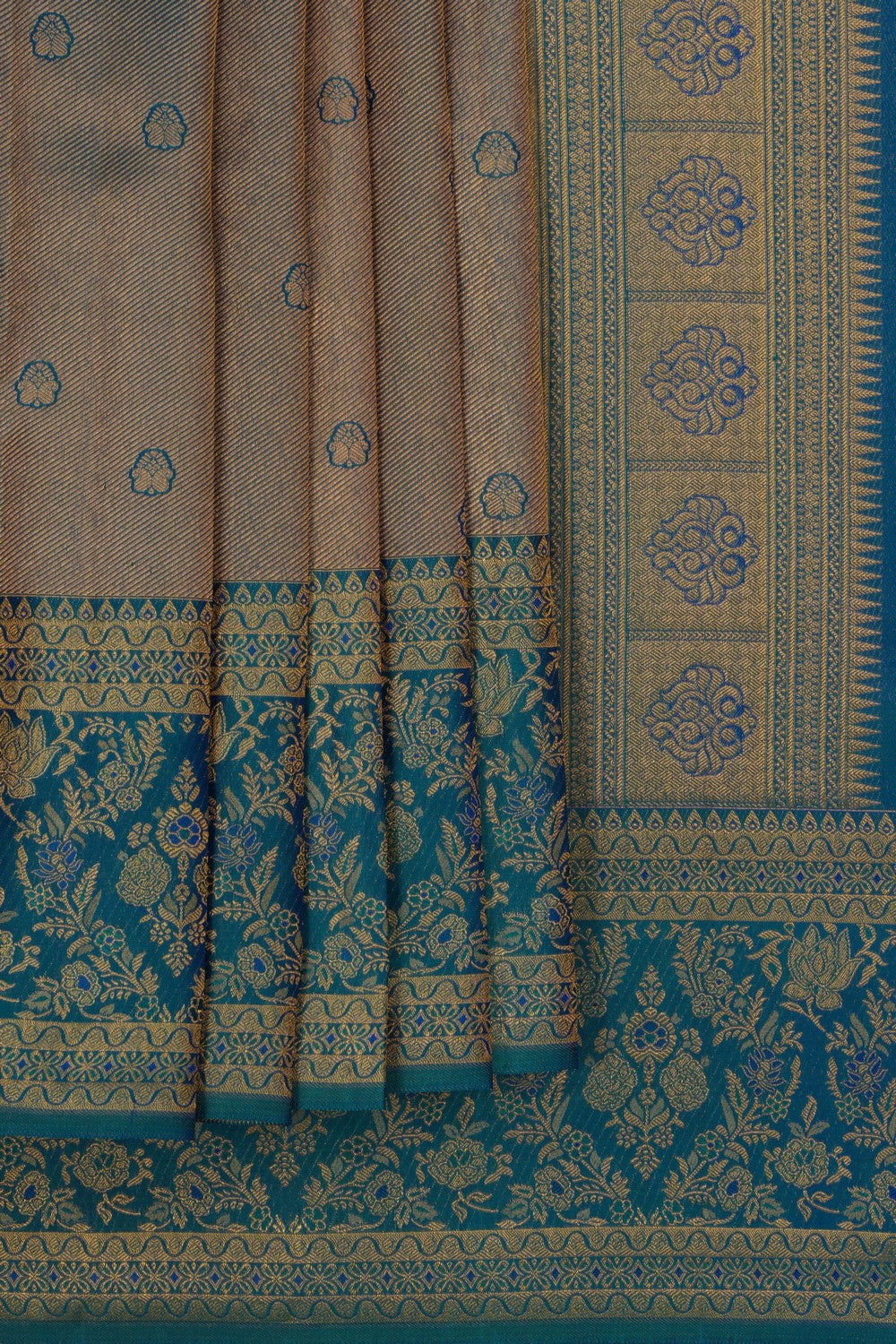 Image of Kanchipattu Teal Blue Brocade Saree