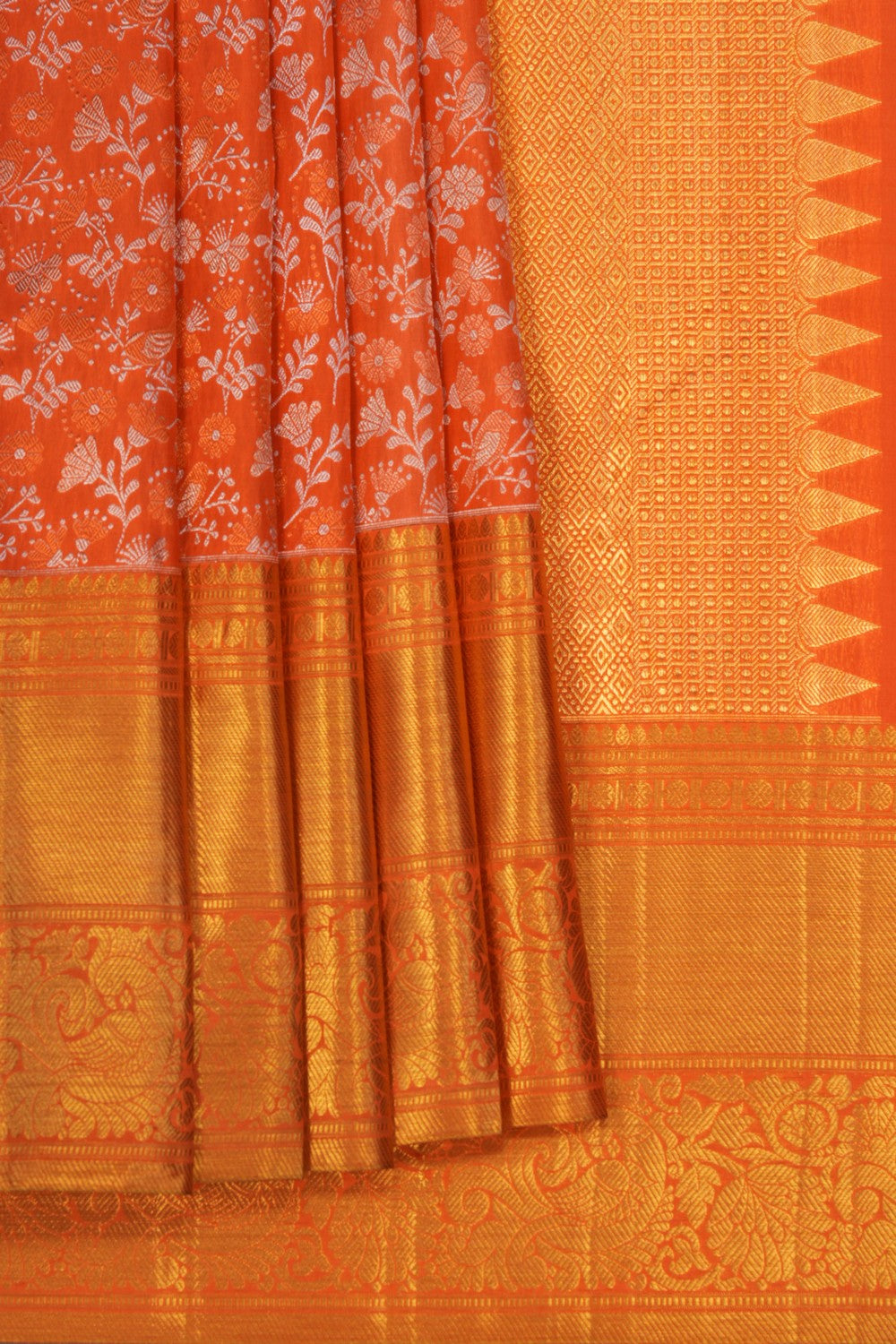 Image of Kanchipattu Coral Orange Brocade Saree