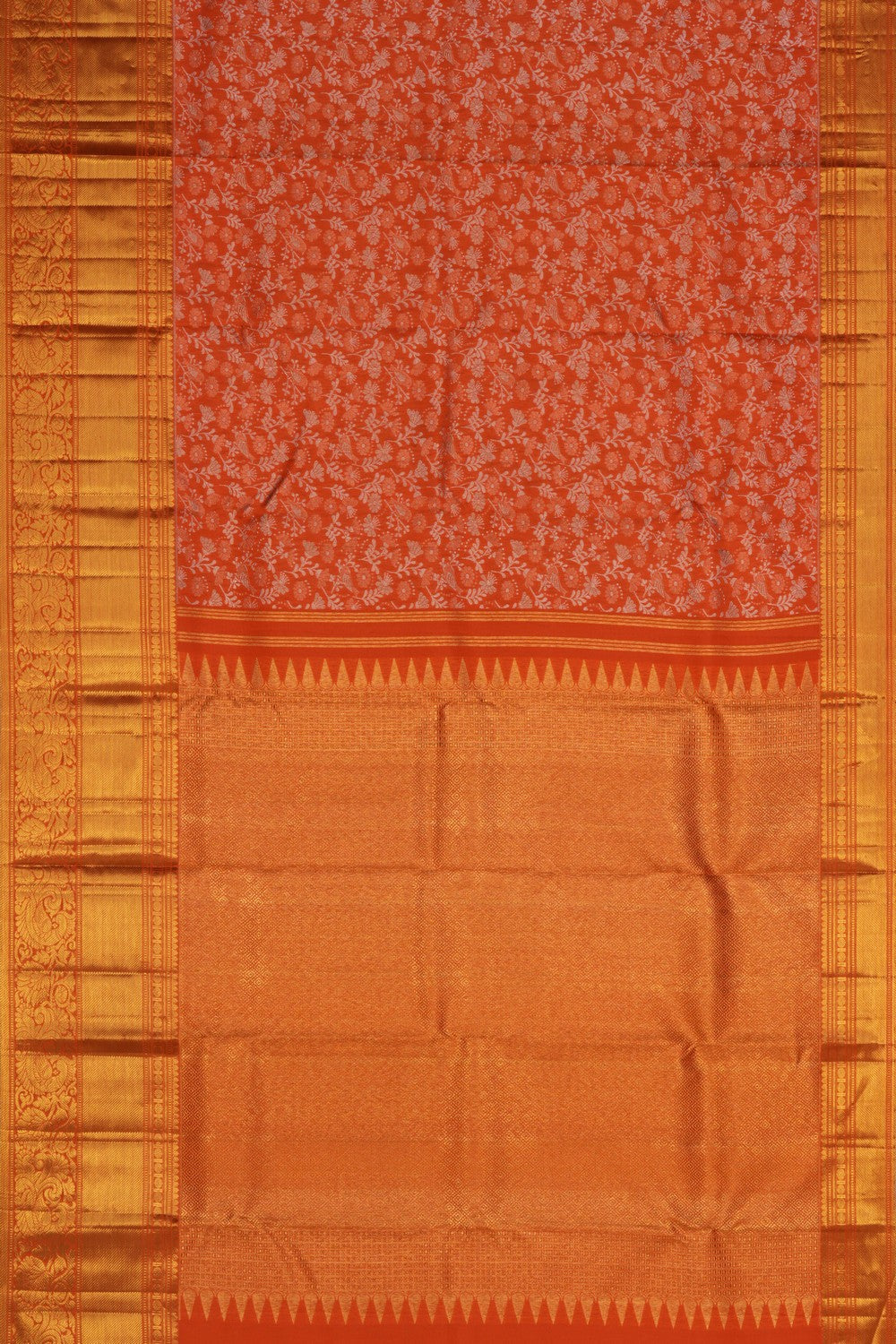 Image of Kanchipattu Coral Orange Brocade Saree