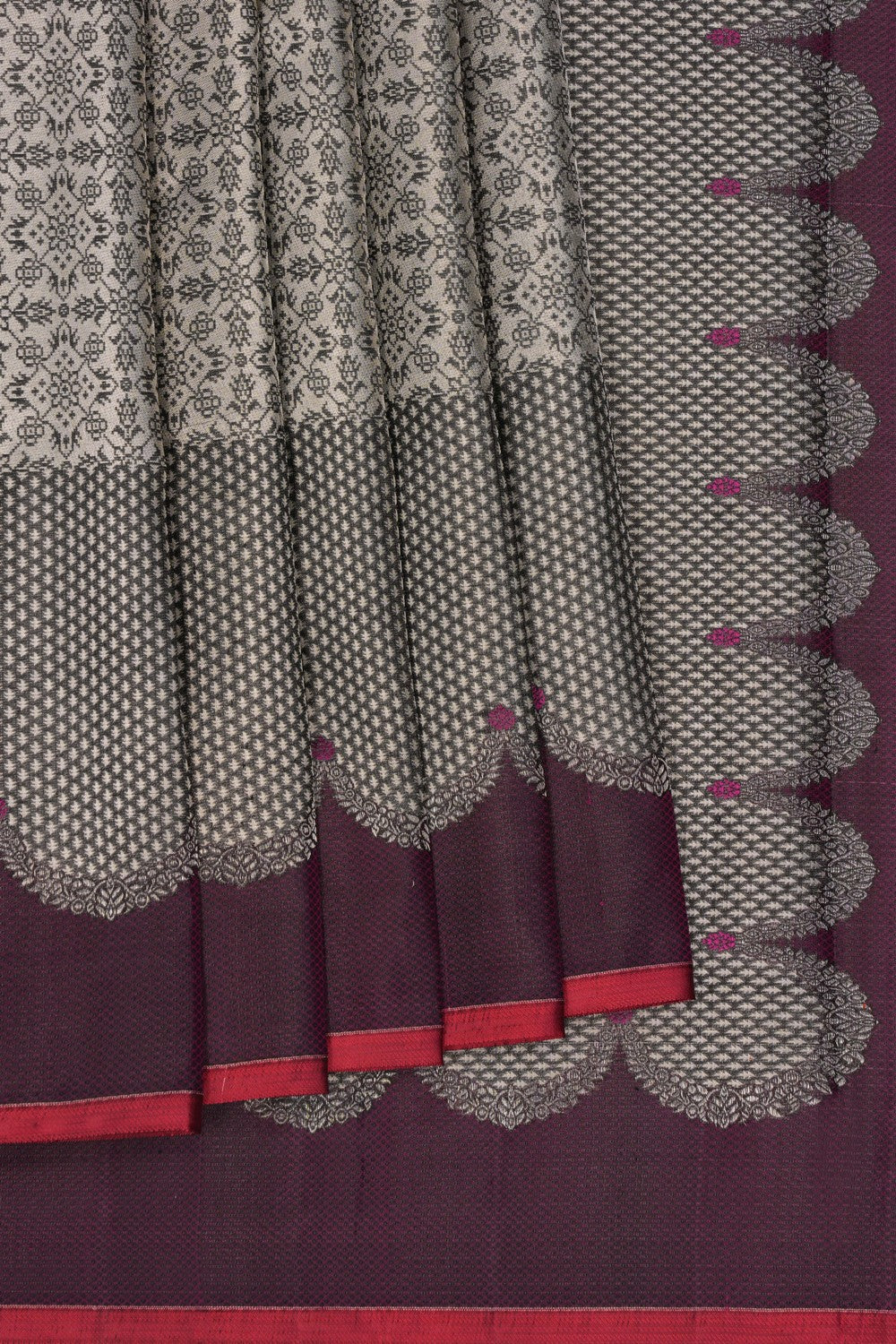 Arani Silk Brocade Silver Saree