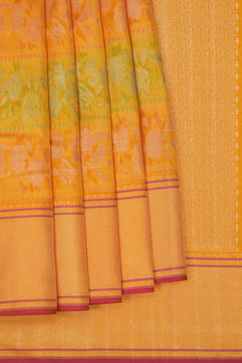 Image of Arani Silk Shimmering Yellow Saree
