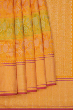 Image of Arani Silk Shimmering Yellow Saree