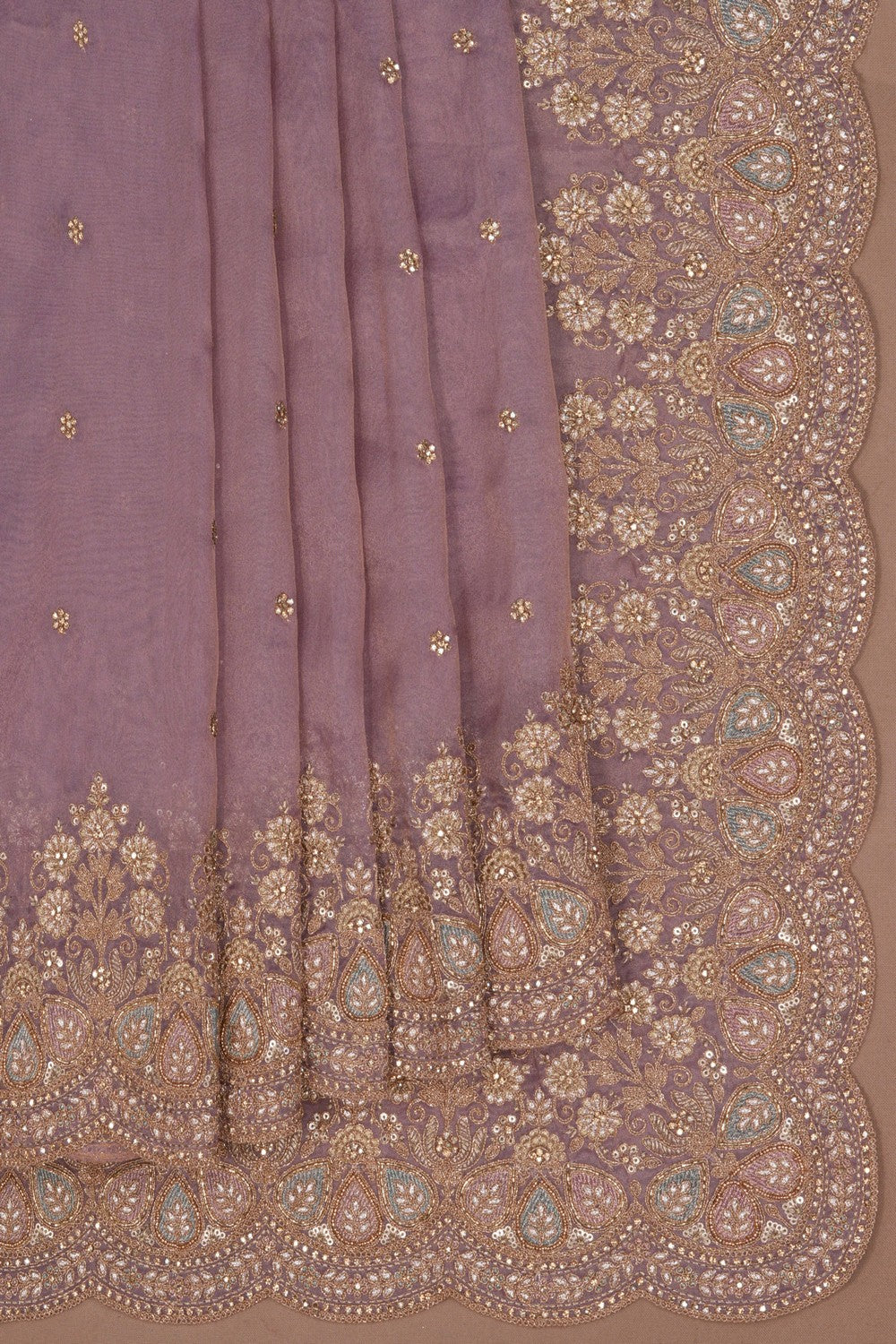Embroidered Tissue Mauve Purple Saree