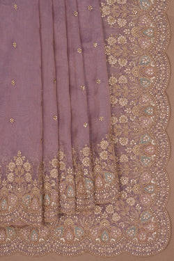 Image of Embroidered Tissue Mauve Purple Saree