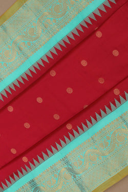 Image of Gadwal Silk Ruby Red Saree