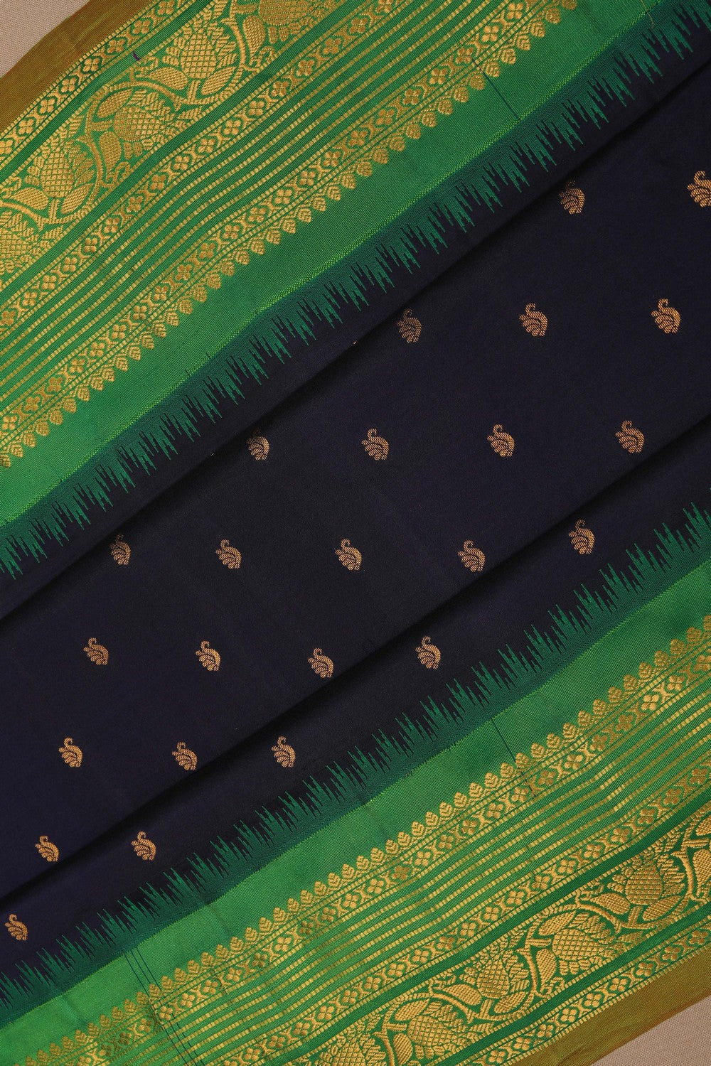 Image of Gadwal Silk Navy Blue Saree