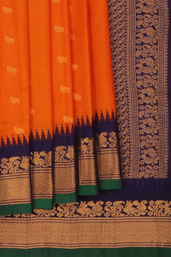Image of Gadwal Silk Coral Orange Saree