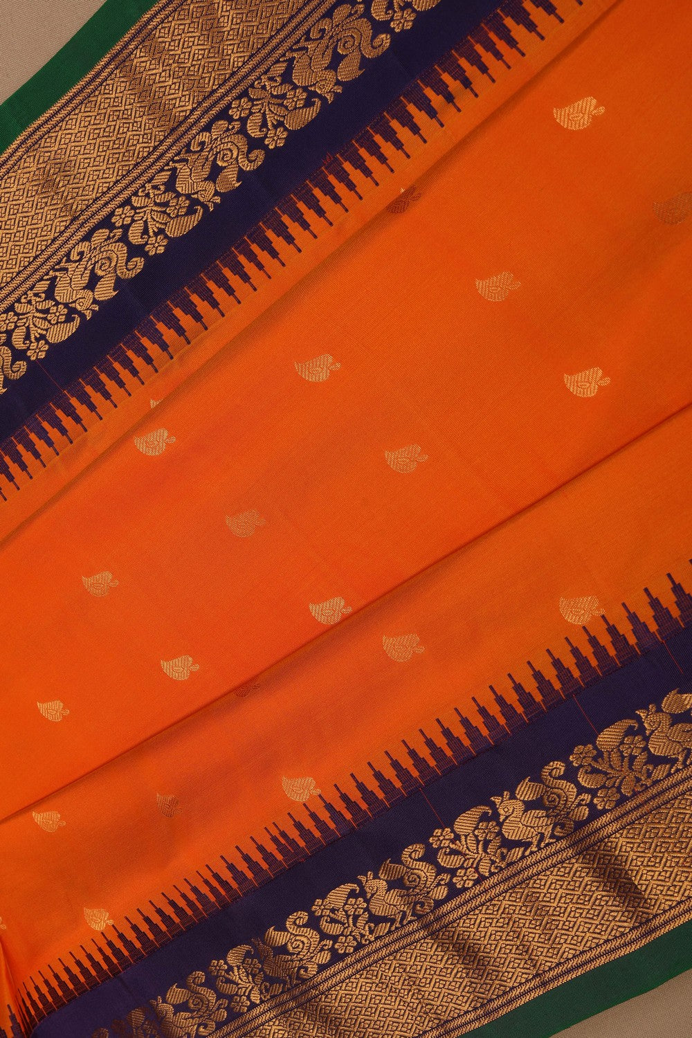 Gadwal Silk Coral Orange Saree