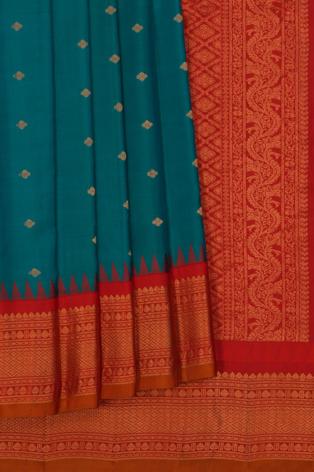 Image of Gadwal Silk Teal Green Saree