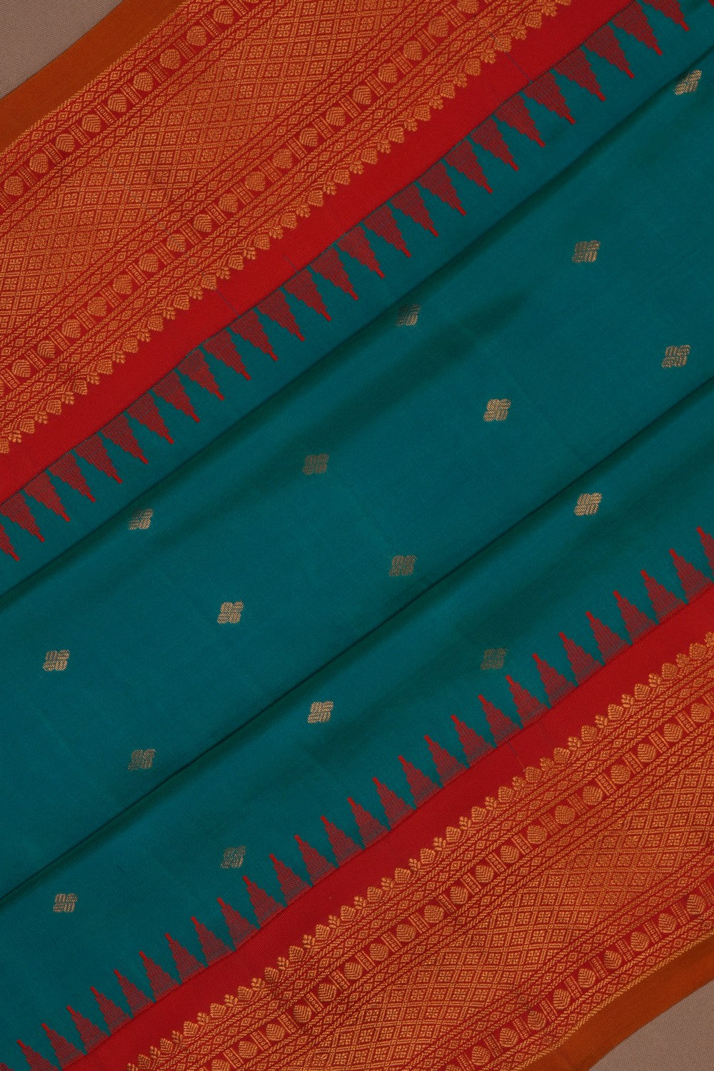 Image of Gadwal Silk Teal Green Saree